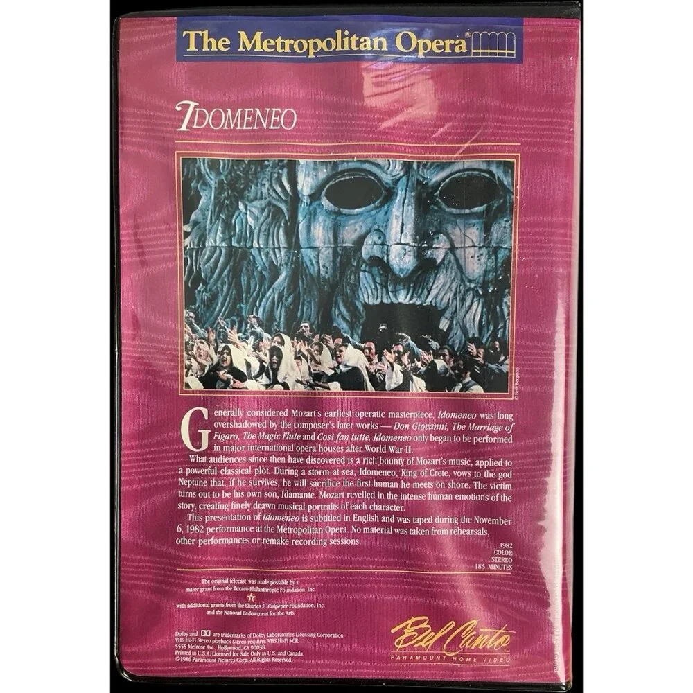 Metropolitan Opera Mozart Idomeneo (2 VHS Tape 1982) Pavarotti Cotrubas Behrens